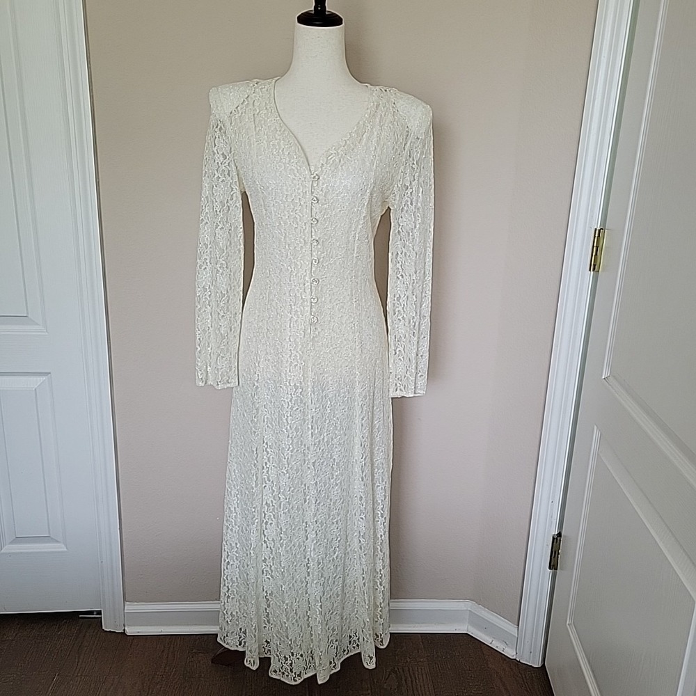 Vintage 90s Grunge All That Jazz Lace Maxi Dress Sz M Lace Up Button Front Party